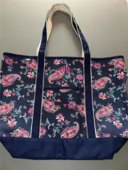 Lands End Large Zip Top Waxed Short Handle Canvas Tote Bag Monogram "RKG" NEW