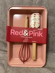 New! CVS Red & Pink Brand Valentine's Day 3 Pc Baking Set w/ pan, whisk, spatula