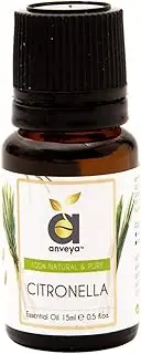 Anveya Citronella Essential Oil, 100% Natural, Pure & Undiluted, 15ml, Best For Hair & Skin, Diffuser & Refreshing Aroma