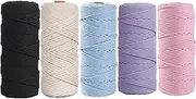5 Rolls Natural Macrame Cord, BetterJonny 3mm x 270 Yards Colored Macrame Rope, 4 Strand Twisted Cotton Rope Macrame Yarn, Colorful Cotton Craft Cord for Wall Hanging, Plant Hangers, Knitting, DIY