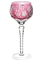 Ajka Marsala Cranberry Pink Cut to Clear Crystal Tall Wine Goblet New in Box