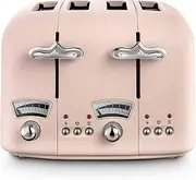 [De'Longhi] Argento Flora Toaster CT04PKE, 4 Slice Toaster with Extra-Lift Position, 6 Progressive Browning Settings, Reheat, Defrost and Cancel Functions, Removable Crumb Tray, 1800W, Peony Rose