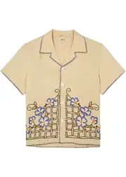 Bode Himalayan Poppy Embellished Linen Shirt - White - M M