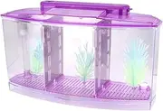 Three Areas Small Aquarium, Transparent Fish Tank, Desktop with Water Change Valve with LED Light for Betta Small Fishes(Purple 11x3.9x5.9in)