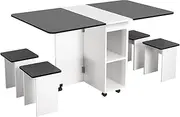 Folding Dining Table Set and Chairs Drop Leaf Rectangular Table with Wheels Modern Home Furniture Multifunctional Black