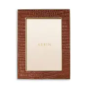 Aerin Classic Croc Leather Frame, Chestnut, 5 x 7
