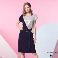 在飛比找momo購物網優惠-【GLORY21】速達-網路獨賣款-異材質拼接洋裝-附腰帶(