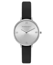 BCBGMAXAZRIA Womens Black Strap Watch with Silver Dial 34mm No Size