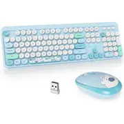ANYMOB Bluetooth Keyboard And Mouse Combo Set Blue Full Size Compatible Soft Touch Keys Quiet Clicks