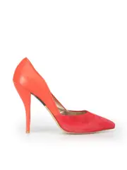 Red Suede & Leather Panel Pointed Toe Heels