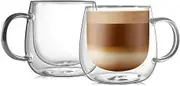 CnGlass Large Double Wall Coffee Mug 16oz,Set of 2,Insulated Glass Coffee Cups with Handle,Espresso Mugs for Latte,Cappuccino,Tea