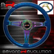 Godsnow 6 Bolt Metallic Blue Wood Neo Chrome Center Deep Dish Steering Wheel (for: Fiat)
