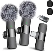 Hesdtcet 2024 Professional Wireless Lavalier Microphone for iPhone, iPad, Android - 2Pcs Cordless Omnidirectional Condenser Recording Mic with USB-C for Interview, Video, Podcast, YouTube, TikTok