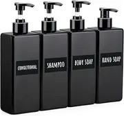 Segbeauty Soap Dispenser, 4 Pcs 500ml Shampoo and Conditioner Dispenser, Hand Wash Dispenser in Plastic, Black Soap Dispenser with Labels, Bathroom Decor