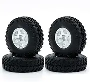 RC Car Tires 4pcs with Aluminum Alloy Wheel Rims Replacements for 1/24 Axial SCX24 90081 AXI00005 C10 AXI00006 AXI00002 RC Car