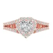 14K Rose Gold Halo Promise Ring, 1.49 ct Heart Cut Simulated Diamond