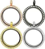 [Tofficu] Diamond Photo Pendant Rhinestone Bezel Pendant Trays Rhinestone Decor Photo Locket for Necklace Labret Jewelry Keychain Charms Rhinestone Round Bezel Photo Bezel Trays