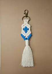 Macrame Cross Keychain Keyring Handmade Swivel Clasp Hook Boho Backpack Purse