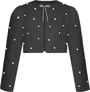 [Lejafay] Girls Beaded Shrug Sweaters Kids Long Sleeve Sparkly Cardigan Cropped Bolero Dress Cover Up