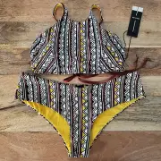 Dolce Vita Bikini Set Tribal Trance Henna Aztec Medium M High Neck Racerback