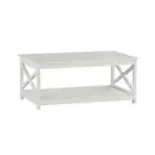 White Wooden Coffee Table with Bottom Shelf 34 Inches Long TV Stand 14.5 In H