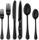24 Pieces Matte Black Silverware Set with Steak Knives for 4, Stainless Steel