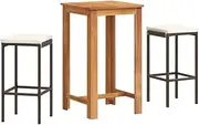 vidaXL 3 Piece Garden Bar Set with Poly Rattan Bar Stools, Solid Acacia Wood Table - Brown/Cream for Outdoor/Patio