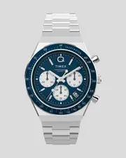 [Timex] Timex Men's Chronograph 40 Mm Stainless Steel Watch in Blue/Silver One Size Blue/Silver