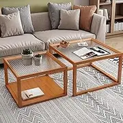 EKDJSN Nesting Coffee Table Set, Coffee Table with Drawers, Space-Saving Nesting Design, Two Styles Available, for Living Room, Bedroom, Office, Apartment(BrownA,24in+20in)