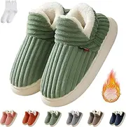 [Generic] Pluffi Slipper Booties Women Men, Winter Thick Plush Warm Anti-Slip Cloud Slides, Striped Ankle Heeled Sandals Shoes
