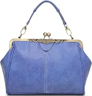 [GIGBIRD] Women PU Leather Frosted Satchel Stylish Kiss Lock Design Clutch Tote Purse Ladies Casual Party Crossbody Shoulder Bag