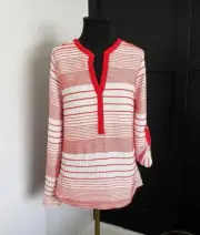 NWT Anthropologie Sanctuary Women's Red Striped Roll Tab V-Neck Knit Shirt Top S