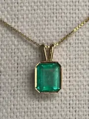 3 Ct Emerald Cut Green Emerald Solitaire Pendant Necklace 14K Yellow Gold Plated