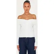Cream Rib Knit Fold Over Button Up Top, Cream