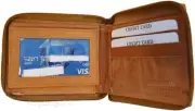 Zip around Leather Wallet Unbranded Tan billfold wallet 8 card spaces 2 Bifold