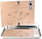 Large Baking Tray and Roasting Tin - Stainless Steel Oven Dish - Food Safe Cookware - Grill Pan Free from Non Stick Coatings (40.5 x 30.5 x 2.5 cm)