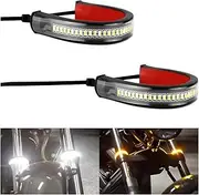 zipelo 2PCS Motorcycle LED Turn Signal Light, Flexible Switchback Dual-Color White & Amber Fork Turn Signal Blinkers, DRL Daytime Running Light Waterproof Adjustable Strips Bars for Motorbike