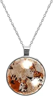 [Diusye] Necklaces for Women, Corgis Pawprints on Grunge Print Stainless Steel Pendant Necklace Jewelry Birthday Anniversary Wife Girls Friends Gift