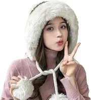 [Generic] 2025 Pom Pom Winter Knitted Beanie Women Cute Fluffy Faux Fur Skull Cap Fashion Large Brim Windproof Ear Flaps Hats