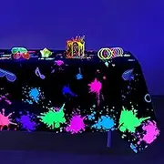 Neon Table Cloth Glow in The Dark Tablecloth Polyester Table Cover for Neon Glow Party Black Light Birthday Party Decoration Supplies