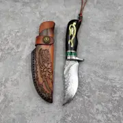 Handmade VG10 Damascus Steel Fixed Blade Knife, Ebony Handle Camping Survival