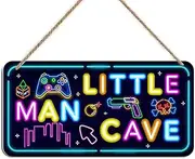 Little Man Cave Sign for Boys Wooden Door Sign Game Room Wall Decor Nursery Baby Room Decor Rustic Wooden Hanging Sign Wall Hanging Bedroom Home Decor Toddler Boy Room Decor Gamer Room Decor for Boys