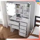 Vanity Table with Stool Set Makeup Dressing Desk 10 LED Lights Sliding Mirror