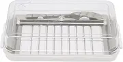 Leopacat Butter Dish, Dish Slicer Cutter with Lid and Fork Holder 304 Stainless Steel Cutting Net Keeper for Easy Quantitative Dividable Preservation Container Box Fridge Storage (White)
