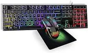 Ergonomic USB Wired Gaming Keyboard and Mouse Combo Rainbow RGB Backlight for PC Laptop for Working Gaming - Keyboard, Mouse, Pad (Black)