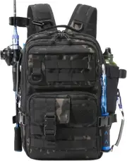 Fishing Tackle Backpack with Rod Holder - Outdoor Gear Bag (Black/Brown)