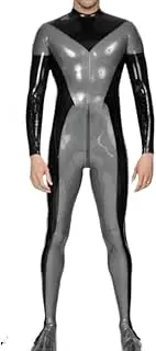 [DAIJES] Black and Silver Latex Catsuit with Feet Socks Back to Crotch Zipper Body Shape Rubber Bodysuit