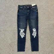 American Eagle Next Level Stretch Jegging Womens 4 Blue Destroyed Raw Hem New