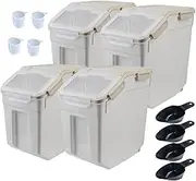 AnRui 25Lbs Airtight Rice Storage Container, Large Flour Storage Containers BPA Free Kitchen Pantry Food Storage Bin Sugar Snack Cereal Grain Organizer Box with Wheel, Scoop, 4Pack, Grey