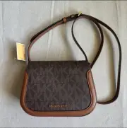 Michael Kors Lucie Brown Leather Saddle Crossbody Bag Purse New